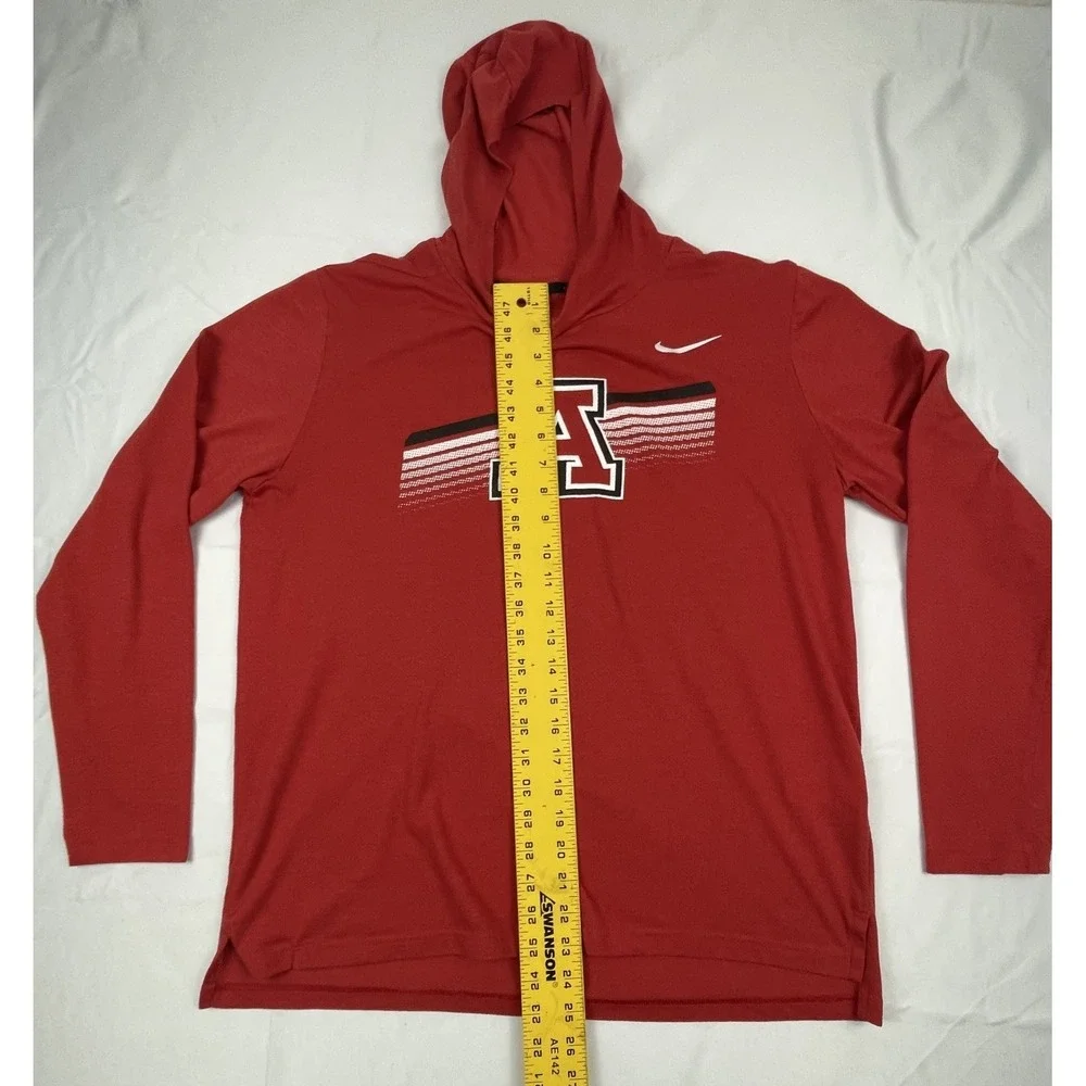 NIKE ARKANSAS RAZORBACKS HOODED PERFORMANCE LONG SLEEVE SHIRT RED MENS LARGE